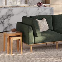 Anika Modular 6-Seater Corner Sofa with Chaise in Olive Green Fabric with Solid American Oak