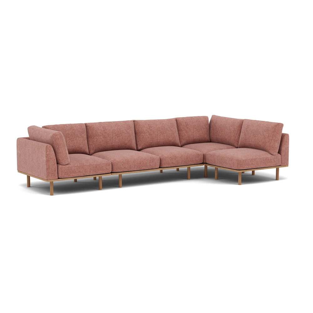 Anika Modular 5-Seater Corner Sofa in Sienna Fabric with Solid American Oak