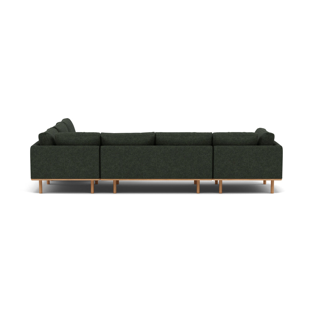Anika Modular 6-Seater Corner Sofa with Chaise in Olive Green Fabric with Solid American Oak