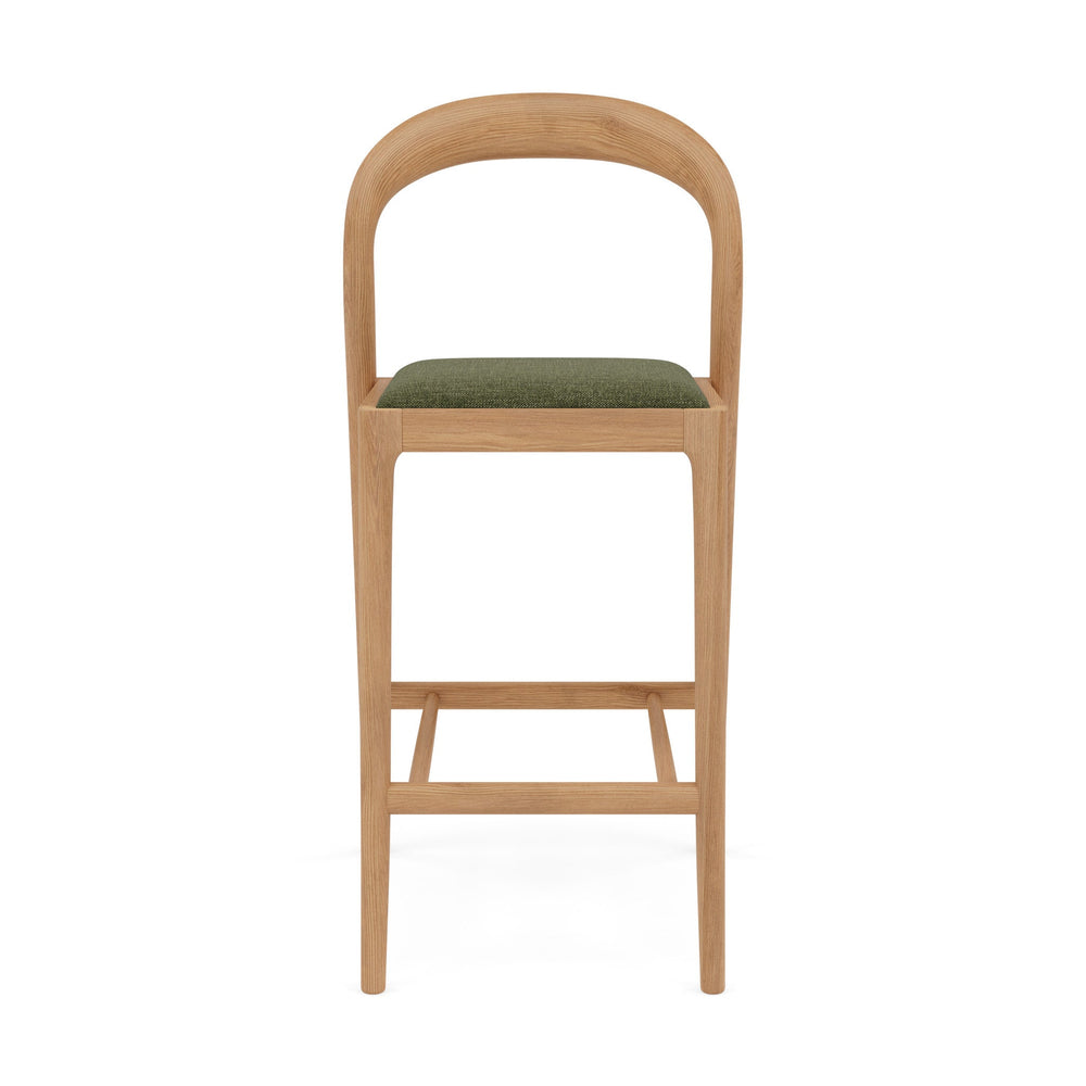 Sara Solid American Oak Bar Stool  -  Aloe Green Performance Fabric