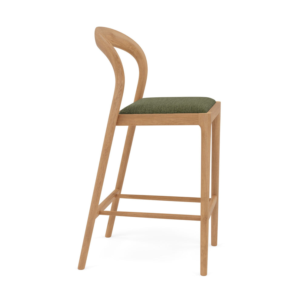 Sara Solid American Oak Bar Stool  -  Aloe Green Performance Fabric