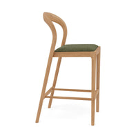 Sara Solid American Oak Bar Stool  -  Aloe Green Performance Fabric