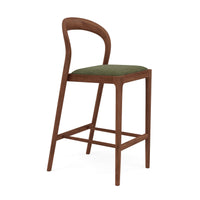 Sara Solid American Walnut Bar Stool  -  Aloe Green Performance Fabric