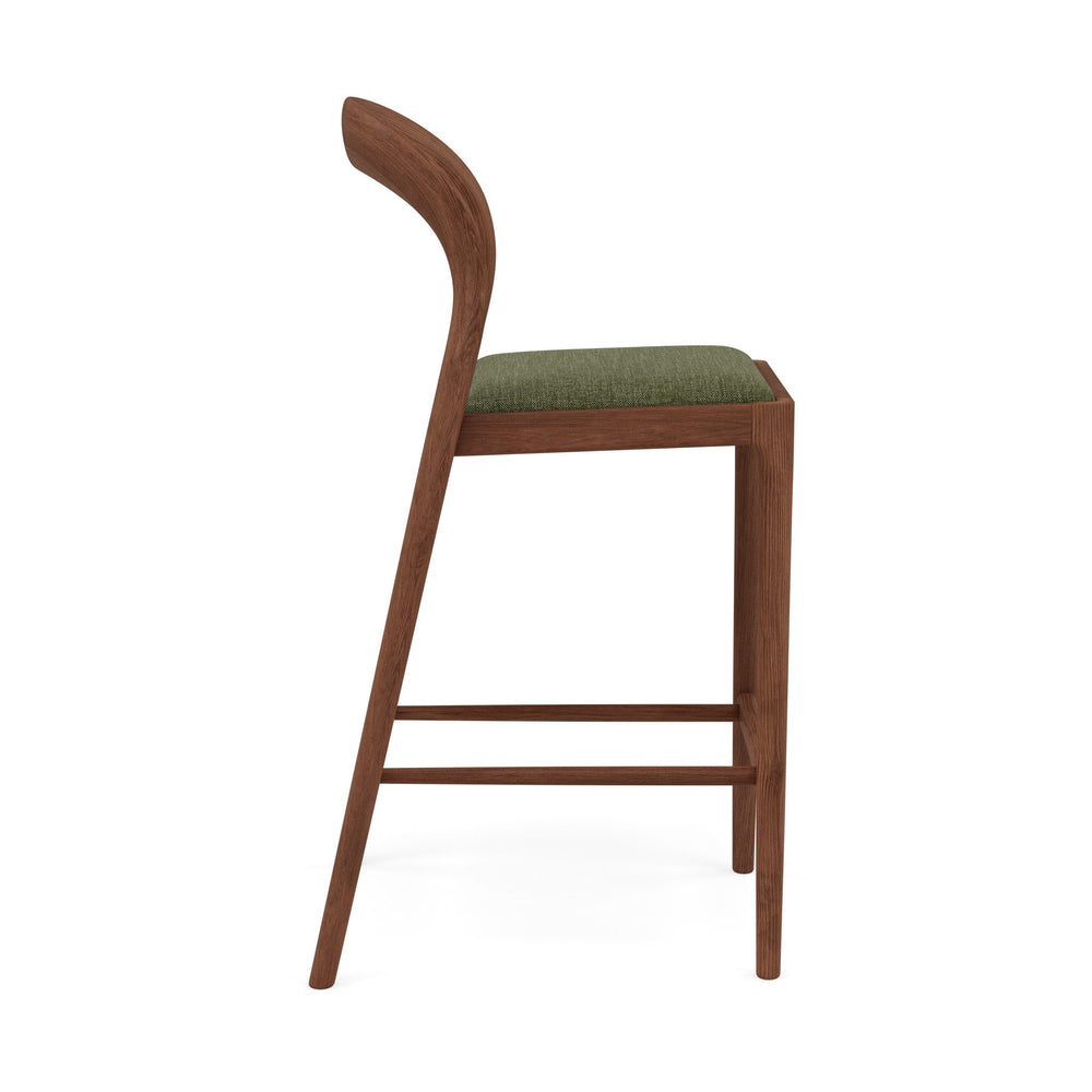 Sara Solid American Walnut Bar Stool  -  Aloe Green Performance Fabric