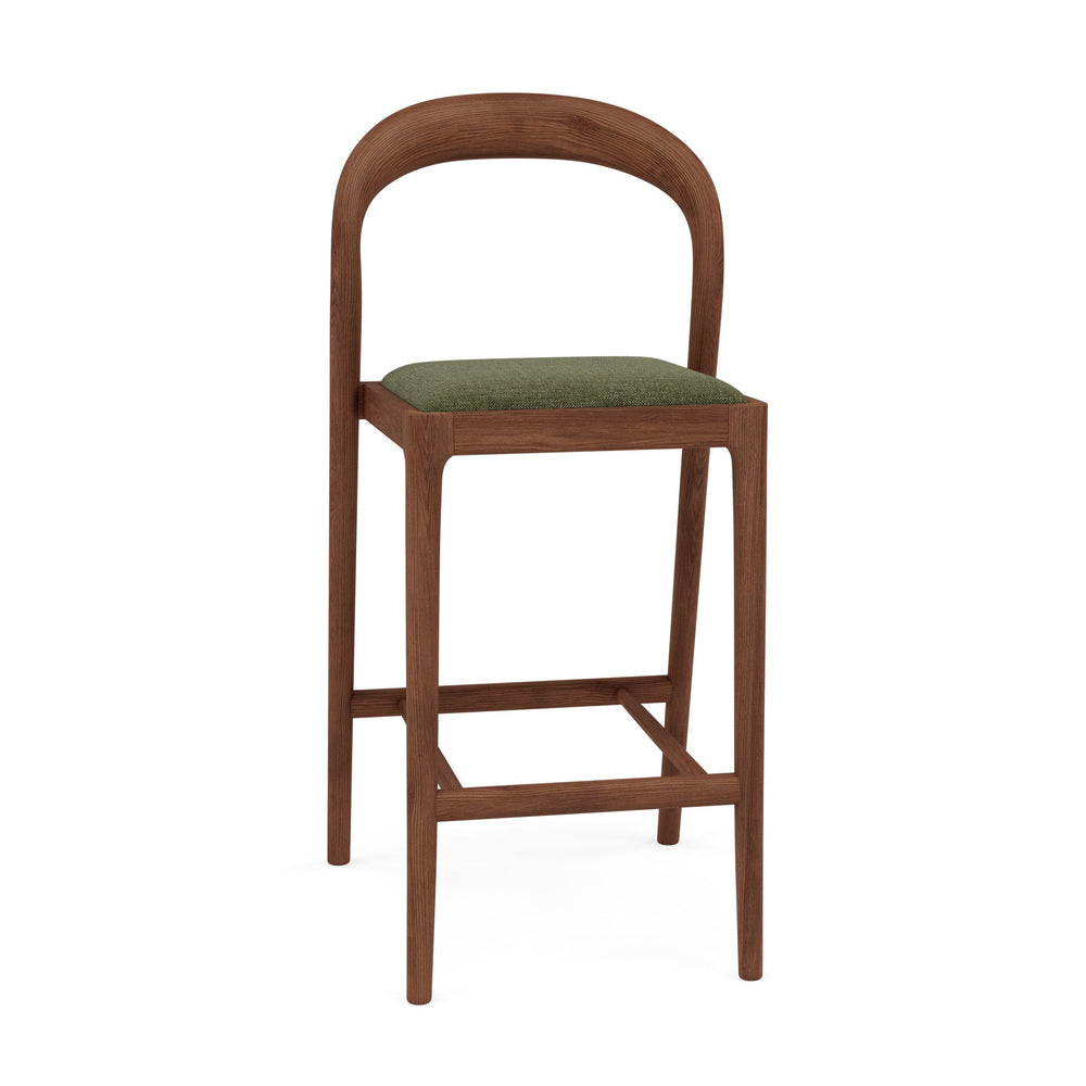 Sara Solid American Walnut Bar Stool  -  Aloe Green Performance Fabric
