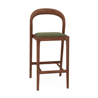 Sara Solid American Walnut Bar Stool  -  Aloe Green Performance Fabric