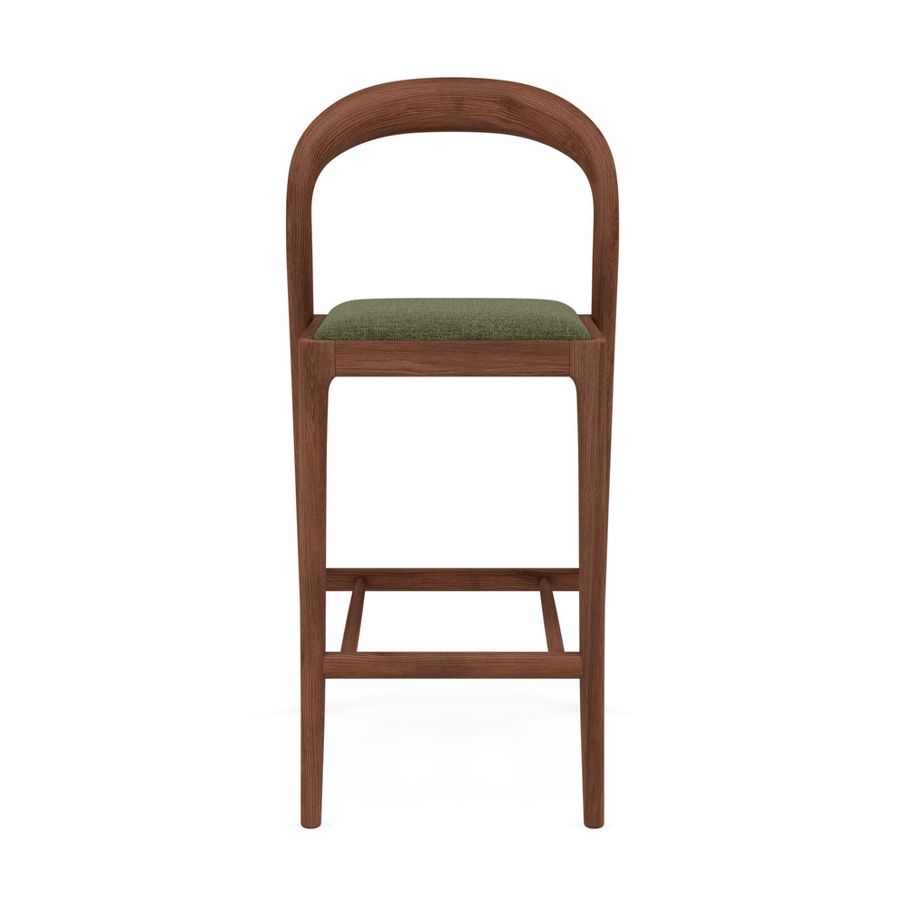 Sara Solid American Walnut Bar Stool  -  Aloe Green Performance Fabric