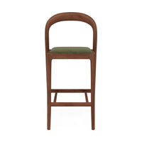 Sara Solid American Walnut Bar Stool  -  Aloe Green Performance Fabric