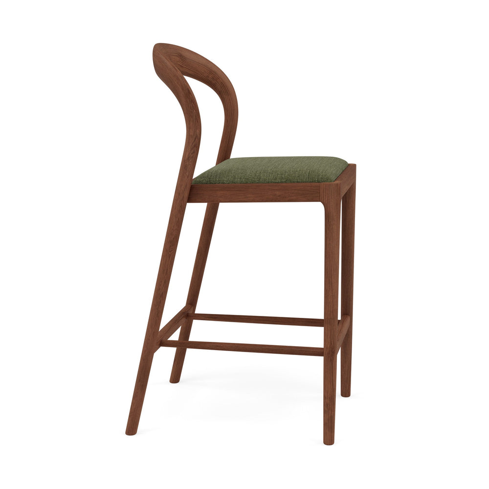 Sara Solid American Walnut Bar Stool  -  Aloe Green Performance Fabric
