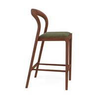 Sara Solid American Walnut Bar Stool  -  Aloe Green Performance Fabric