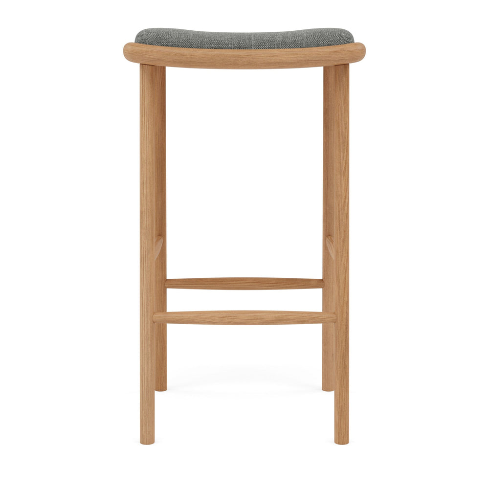 Anton Solid American Oak Bar Stool with Grey Fabric Seat