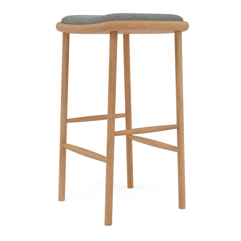 Anton Solid American Oak Bar Stool with Grey Fabric Seat