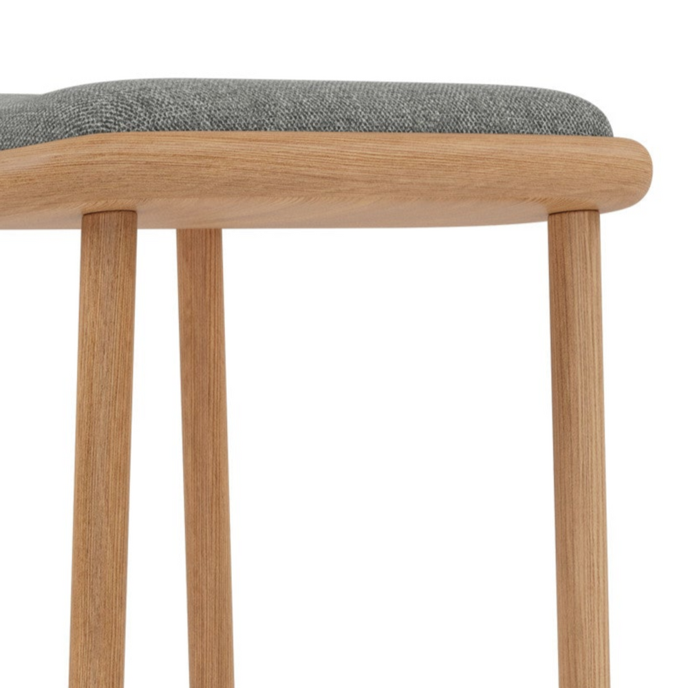 Anton Solid American Oak Bar Stool with Grey Fabric Seat