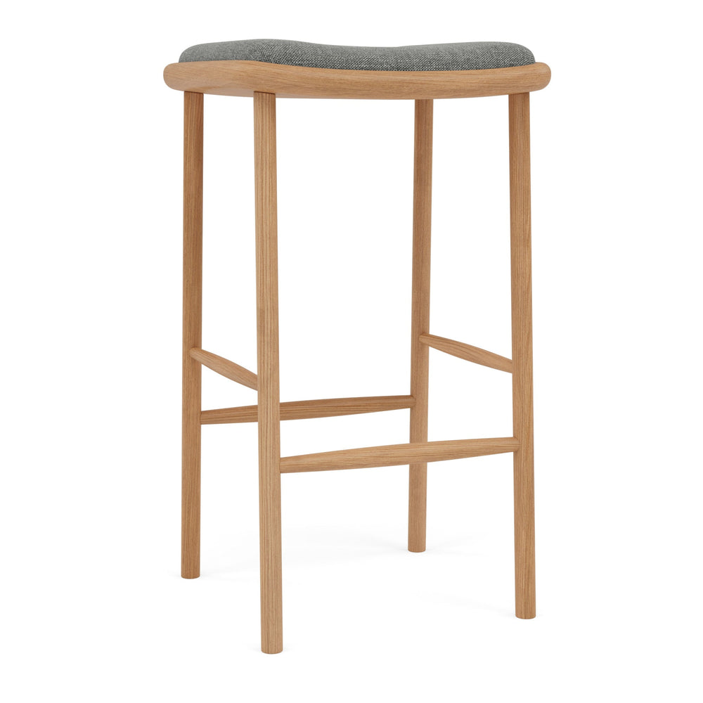 Anton Solid Oak Bar Stool | Pewter Grey Fabric Seating | Dining Room | DF8CA1
