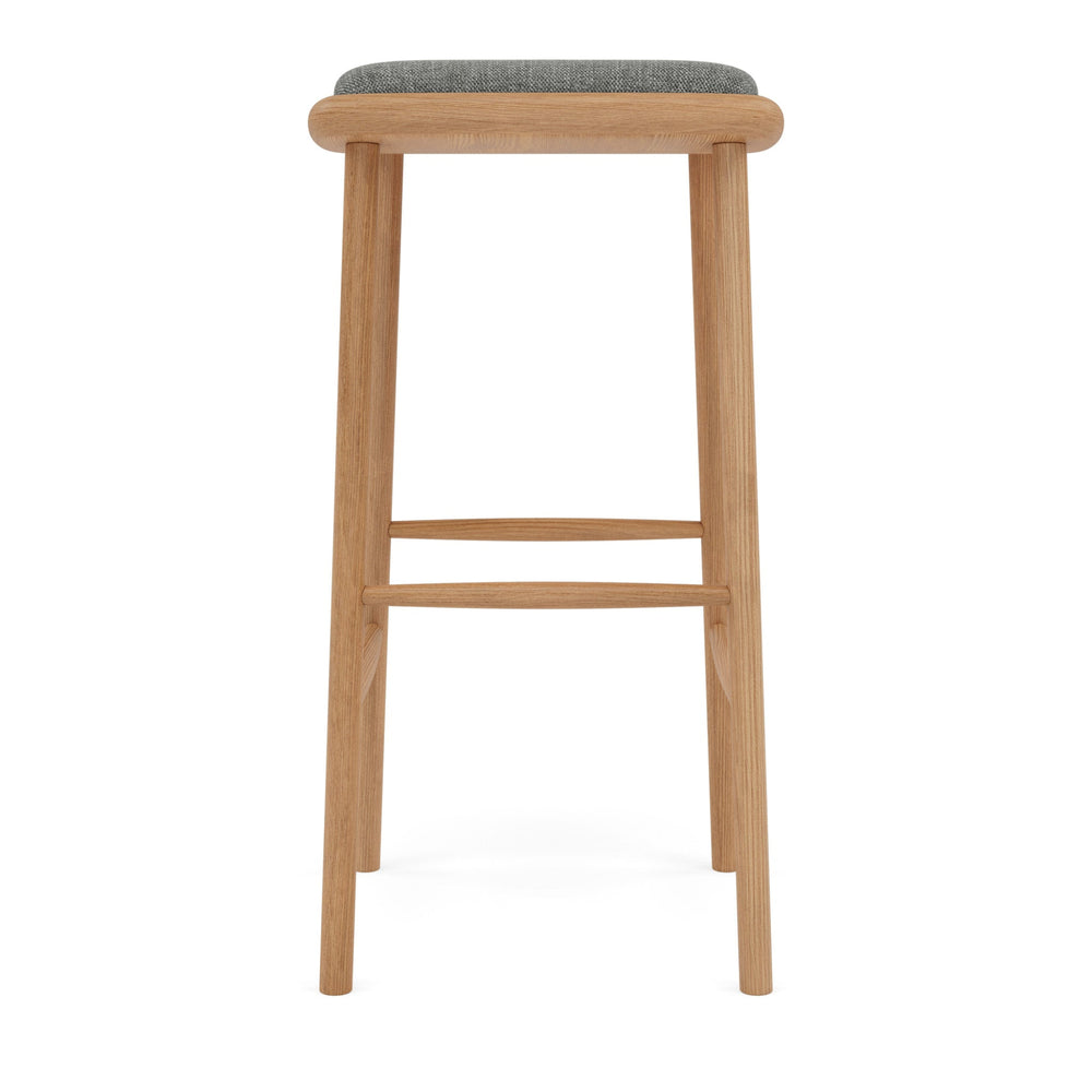 Anton Solid American Oak Bar Stool with Grey Fabric Seat