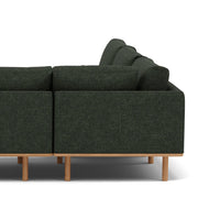 Anika Modular 6-Seater Corner Sofa with Chaise in Olive Green Fabric with Solid American Oak
