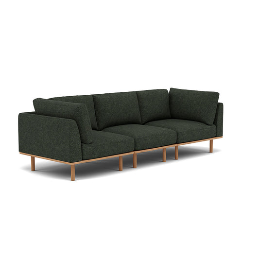 Anika 3-Seater Modular Sofa in Olive Green Fabric with Solid American Oak