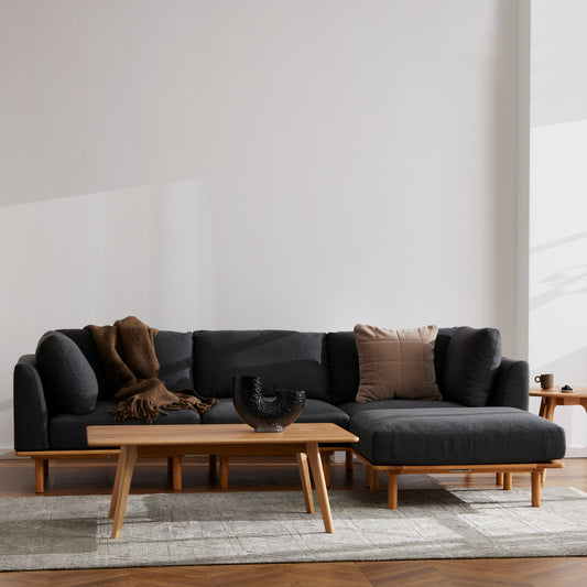 Anika 3-Seater Modular Sofa with Chaise - Coal Grey Fabric