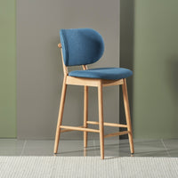 Olivia Solid Oak Bar Stool with Denim Blue Fabric Seat
