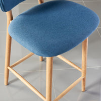Olivia Solid Oak Bar Stool with Denim Blue Fabric Seat