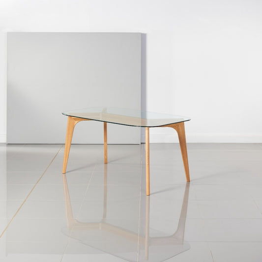 Hilda Timber Dining Table - Glass and Solid Oak - 160x90cm