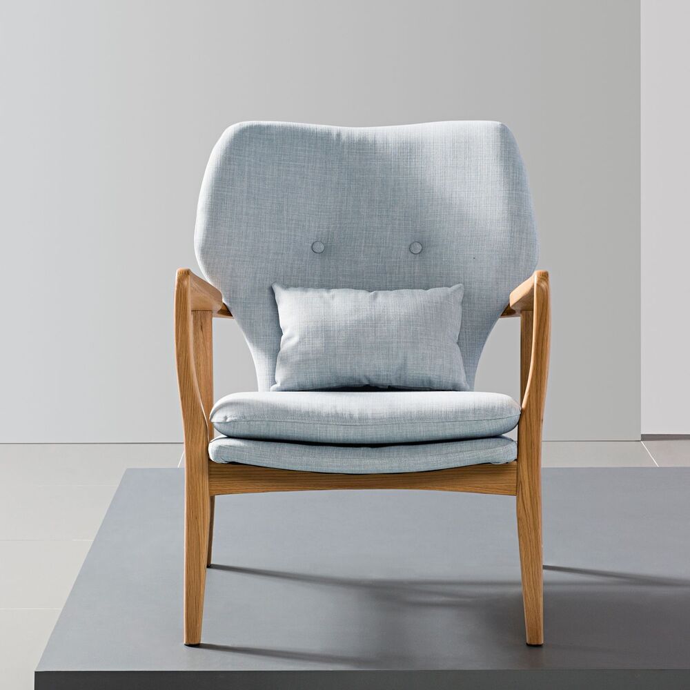 Franz Solid Oak Armchair - Pale Blue Fabric Style