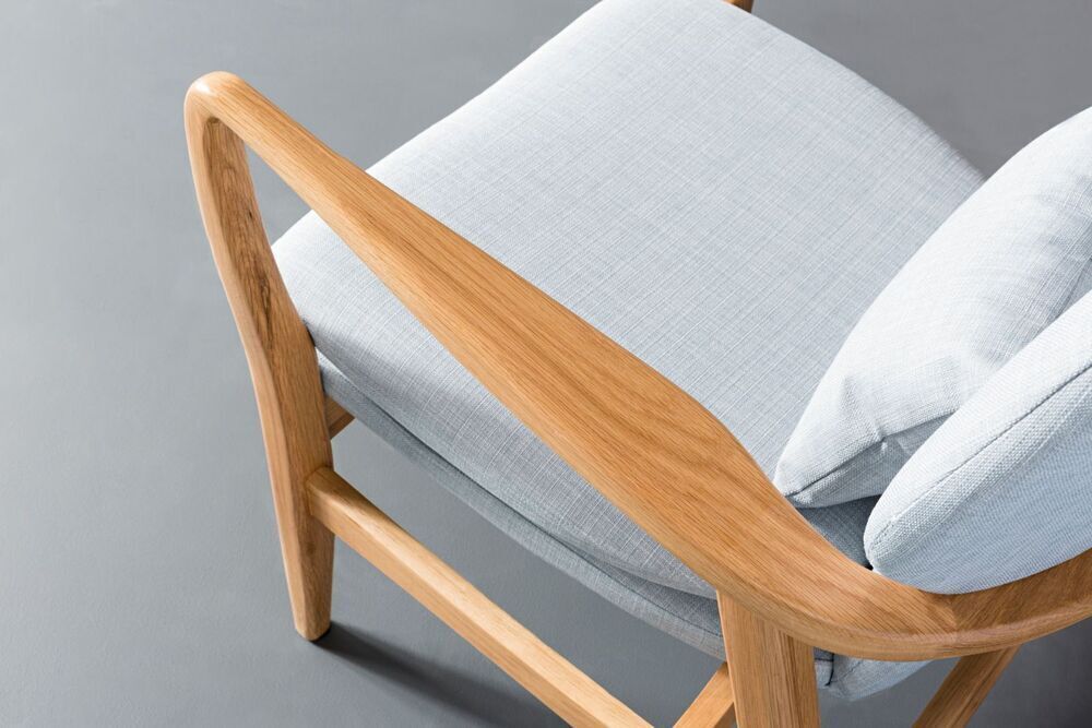 Franz Solid Oak Armchair - Pale Blue Fabric Style