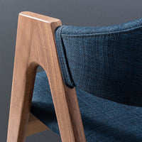 Nestor Solid Walnut Dining Chair - Midnight Blue Fabric