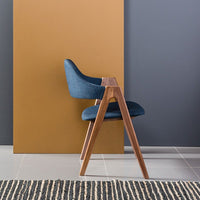 Nestor Solid Walnut Dining Chair - Midnight Blue Fabric