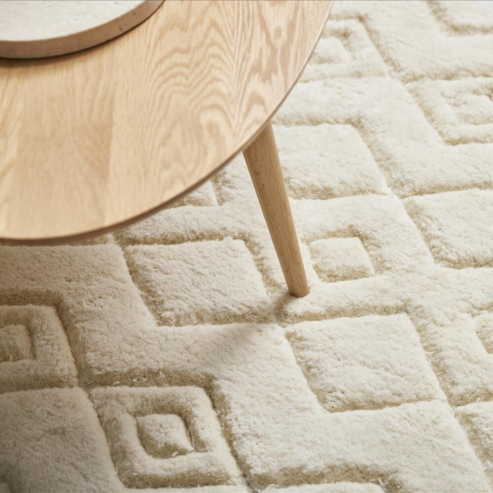 Myra Hand Knotted Cut Pile Wool Rug - Cloud White - 300 x 400cm