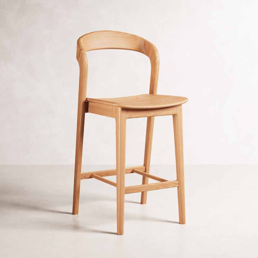 Eva Bar Stool - Solid American Oak with Solid Seat | 360 View - Frame 1