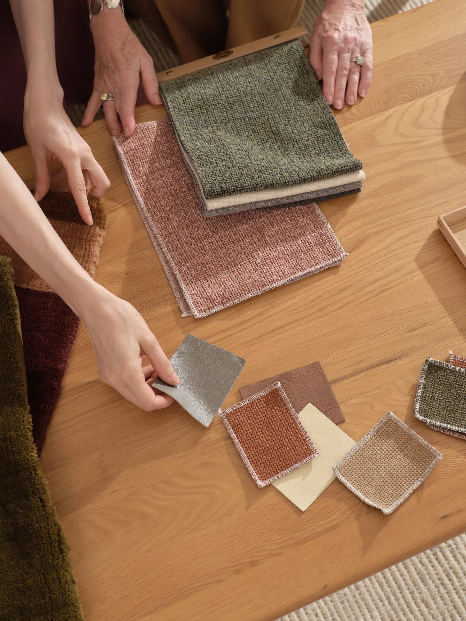 Fabric swatches on a coffee table