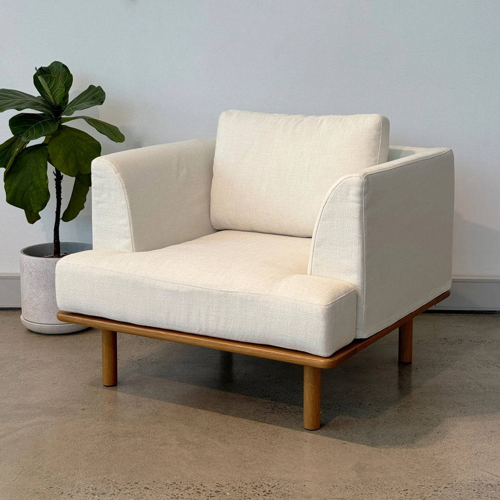 Anika Armchair Bone White Fabric Solid American Oak