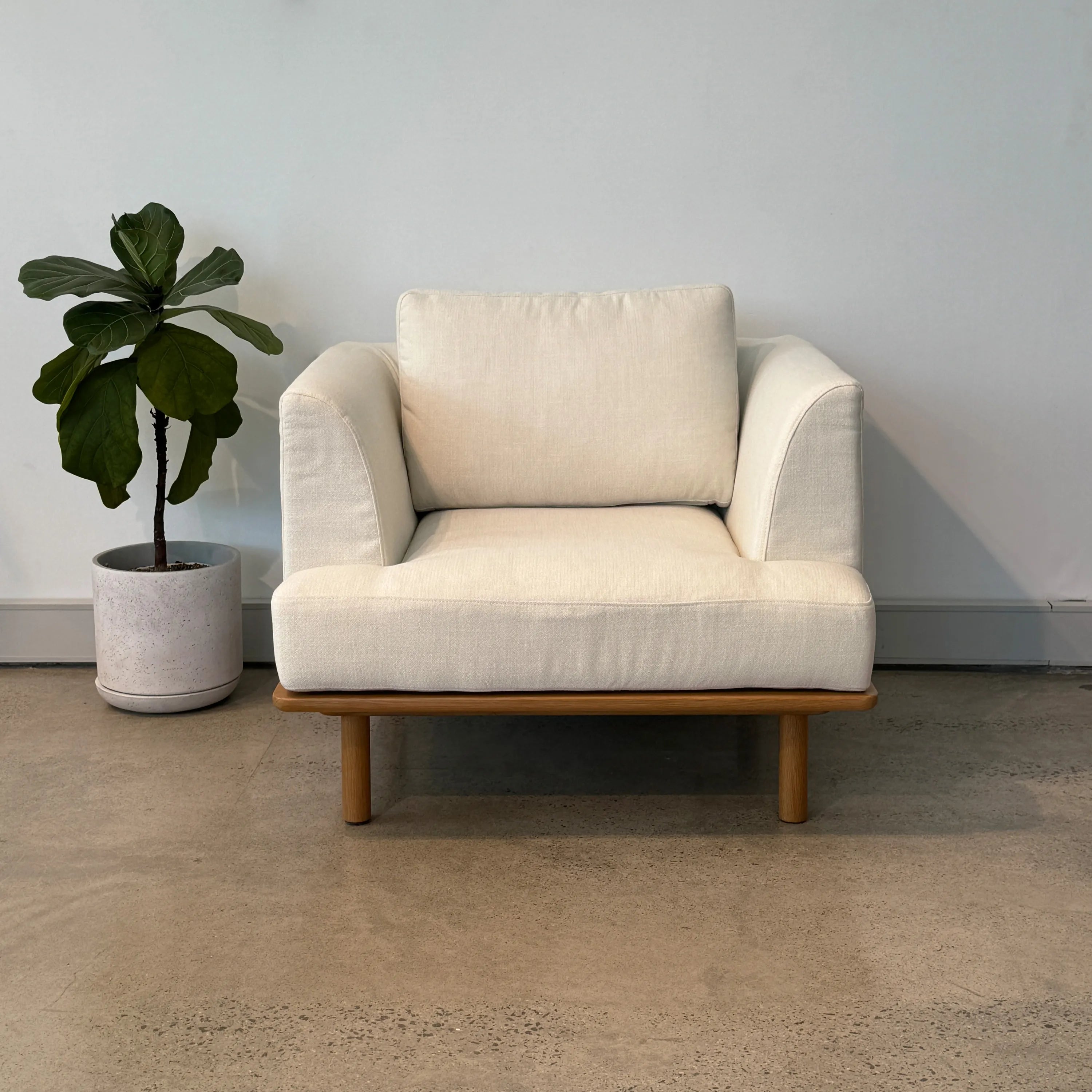 Anika Armchair Bone White Fabric Solid American Oak