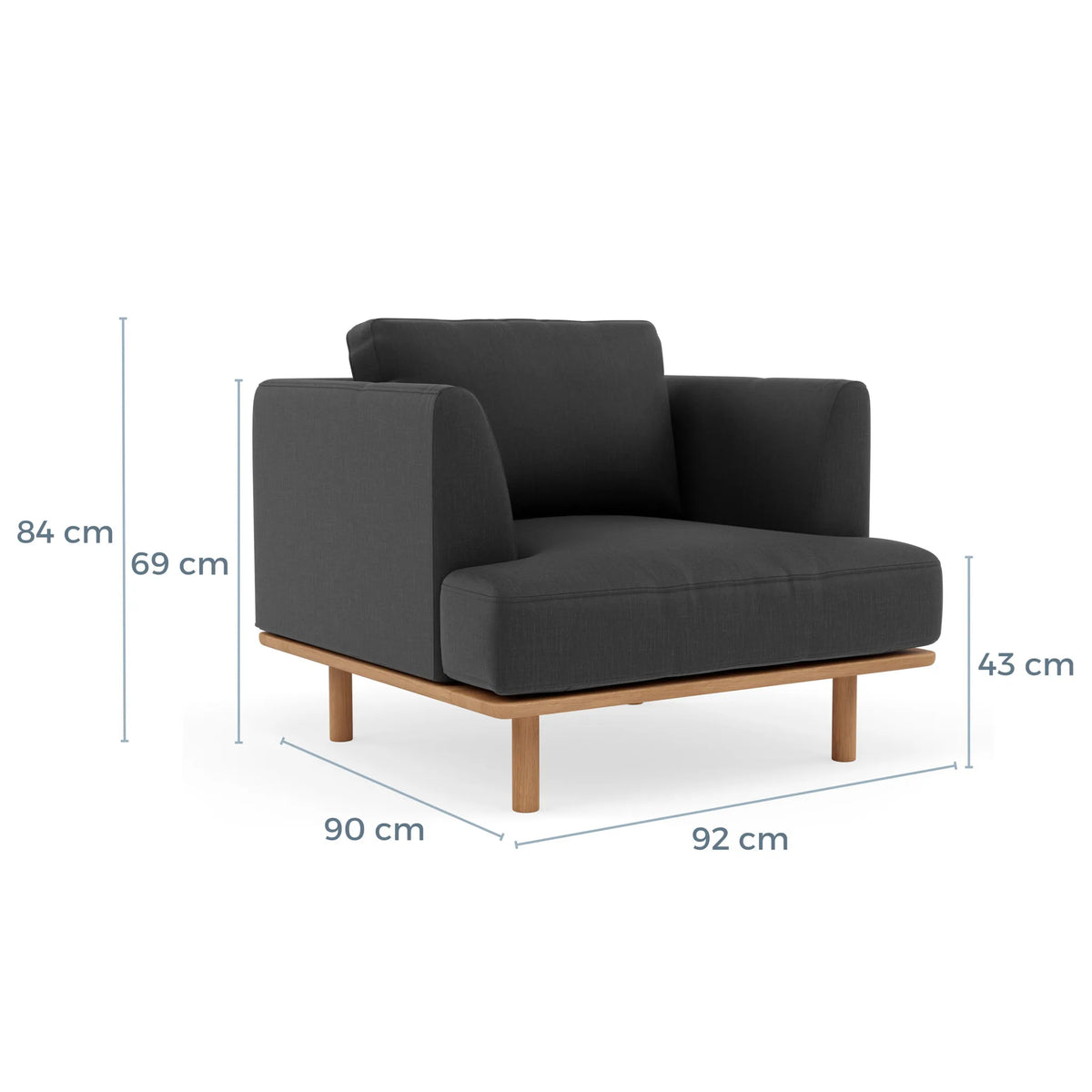 Anika Armchair Coal Grey Fabric Solid American Oak
