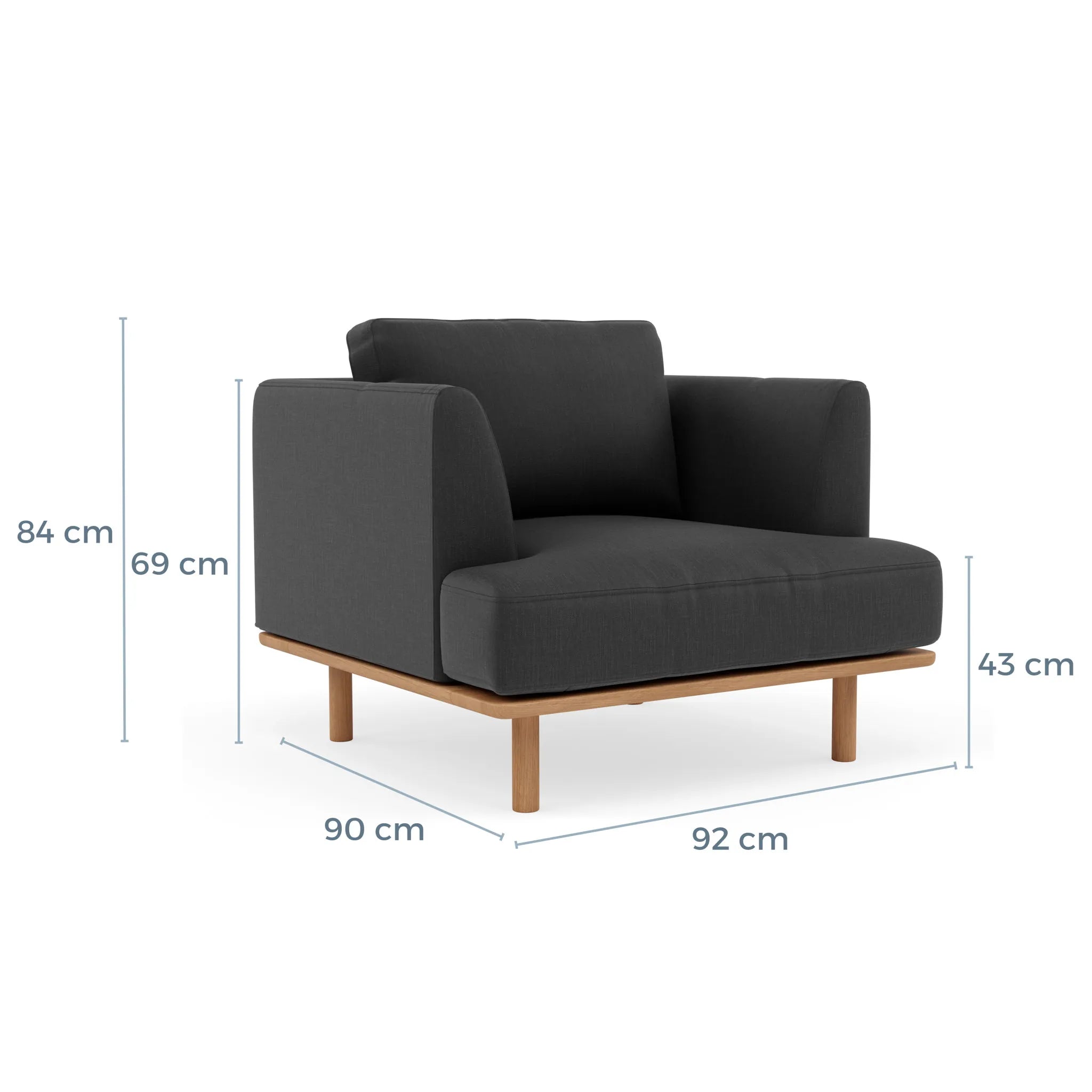 Anika Armchair Coal Grey Fabric Solid American Oak