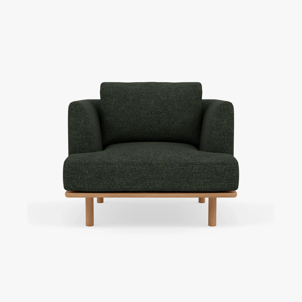 Anika Armchair Olive Green Fabric Solid American Oak