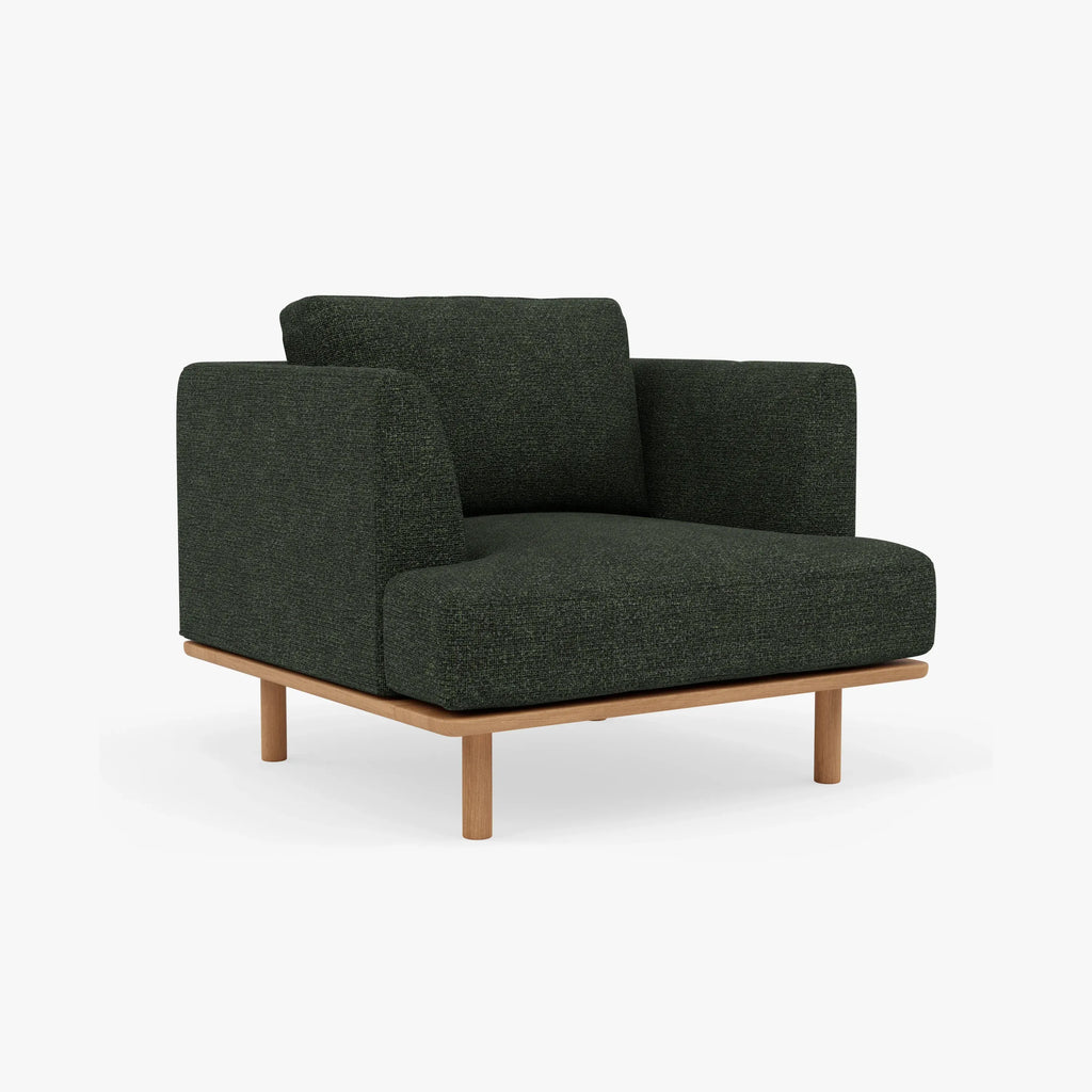 Anika Armchair Olive Green Fabric Solid American Oak