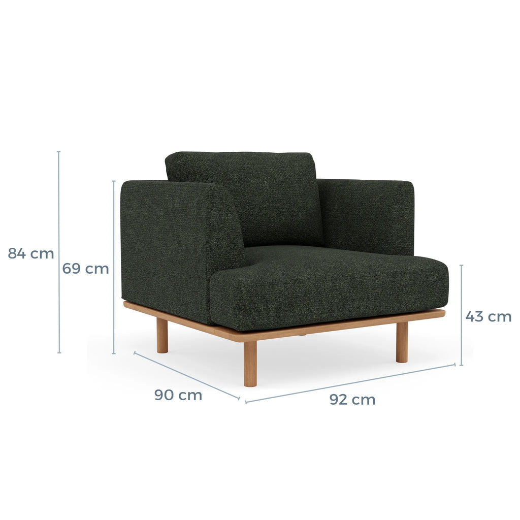 Anika Armchair Olive Green Fabric Solid American Oak