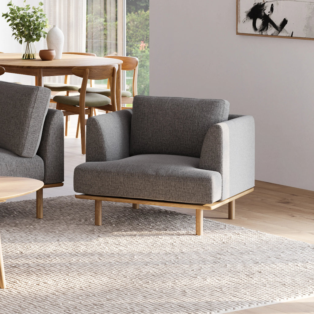 Anika Armchair Steel Grey Fabric Solid American Oak