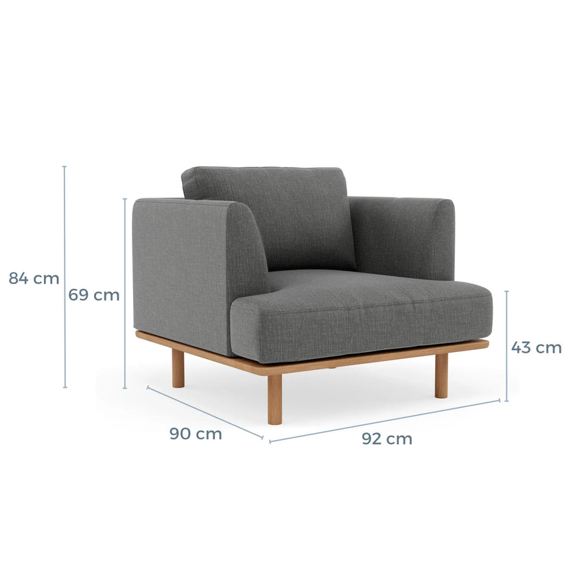 Anika Armchair Steel Grey Fabric Solid American Oak
