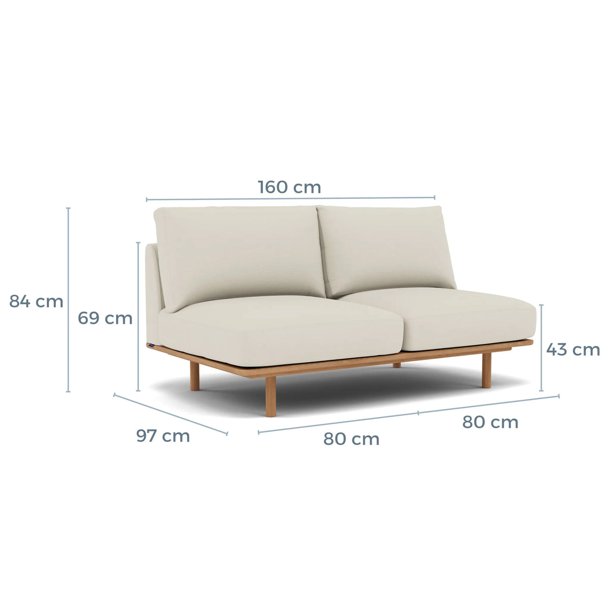 Anika Modular Sofa 2-Seater Component Bone White Fabric Solid American Oak