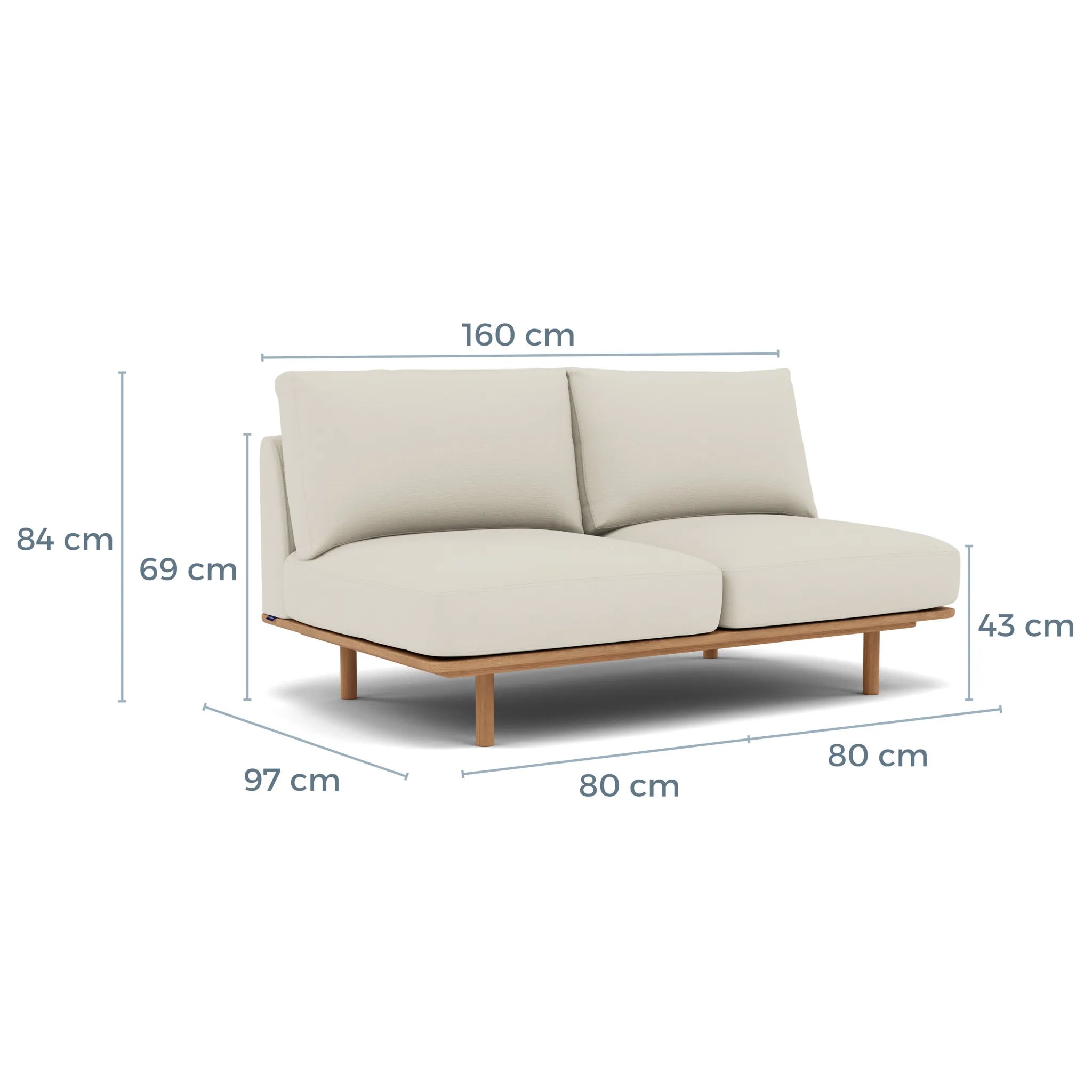 Anika Modular Sofa 2-Seater Component Bone White Fabric Solid American Oak