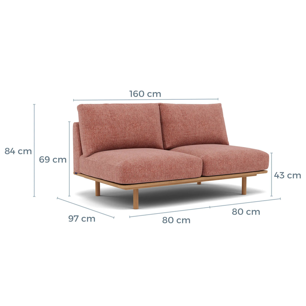 Anika Modular Sofa 2-Seater Component Clay Pink Fabric Solid American Oak
