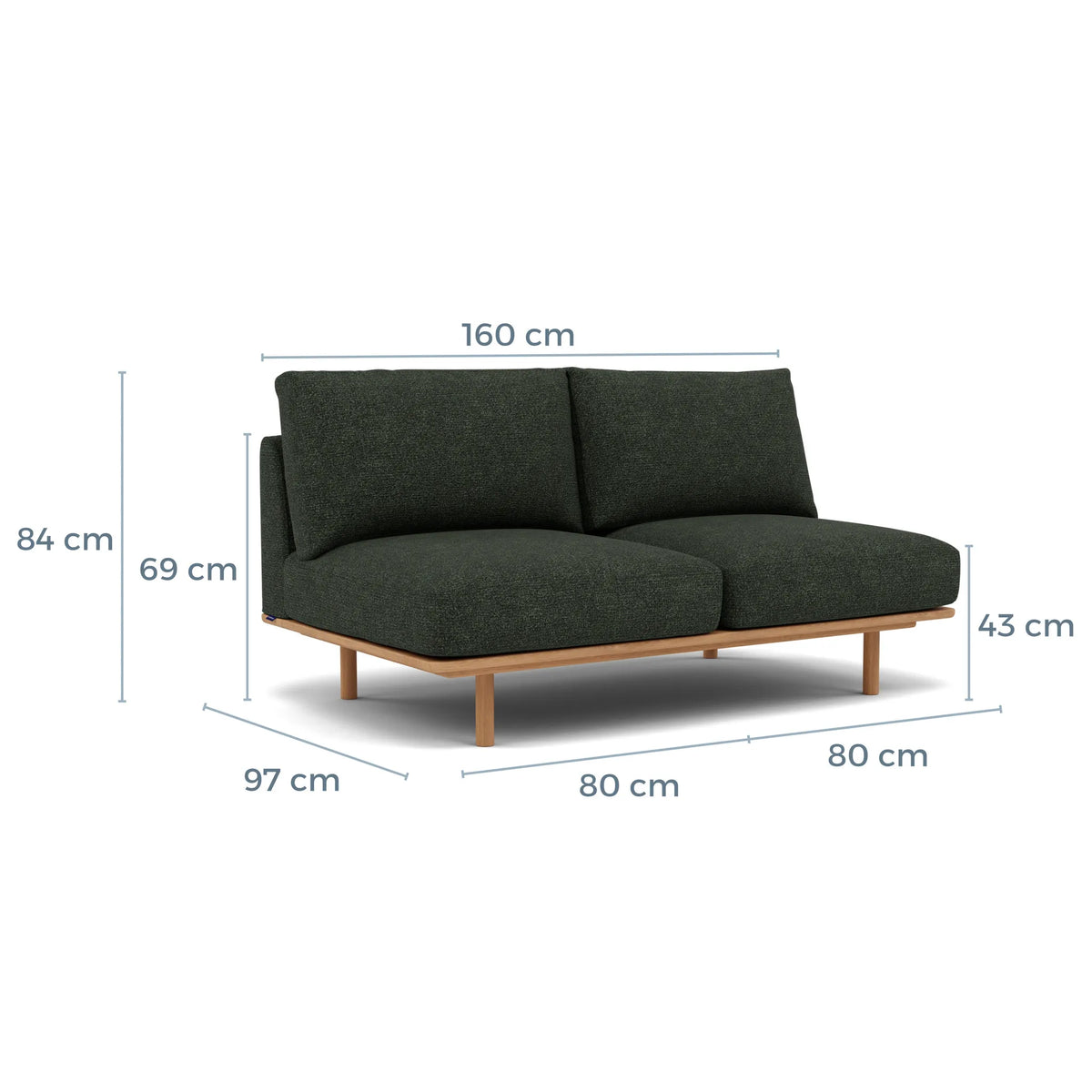 Anika Modular Sofa 2-Seater Component Olive Green Fabric Solid American Oak