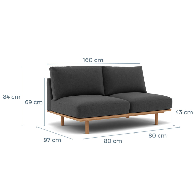 Anika Modular Sofa 2-Seater Component Steel Grey Fabric Solid American Oak