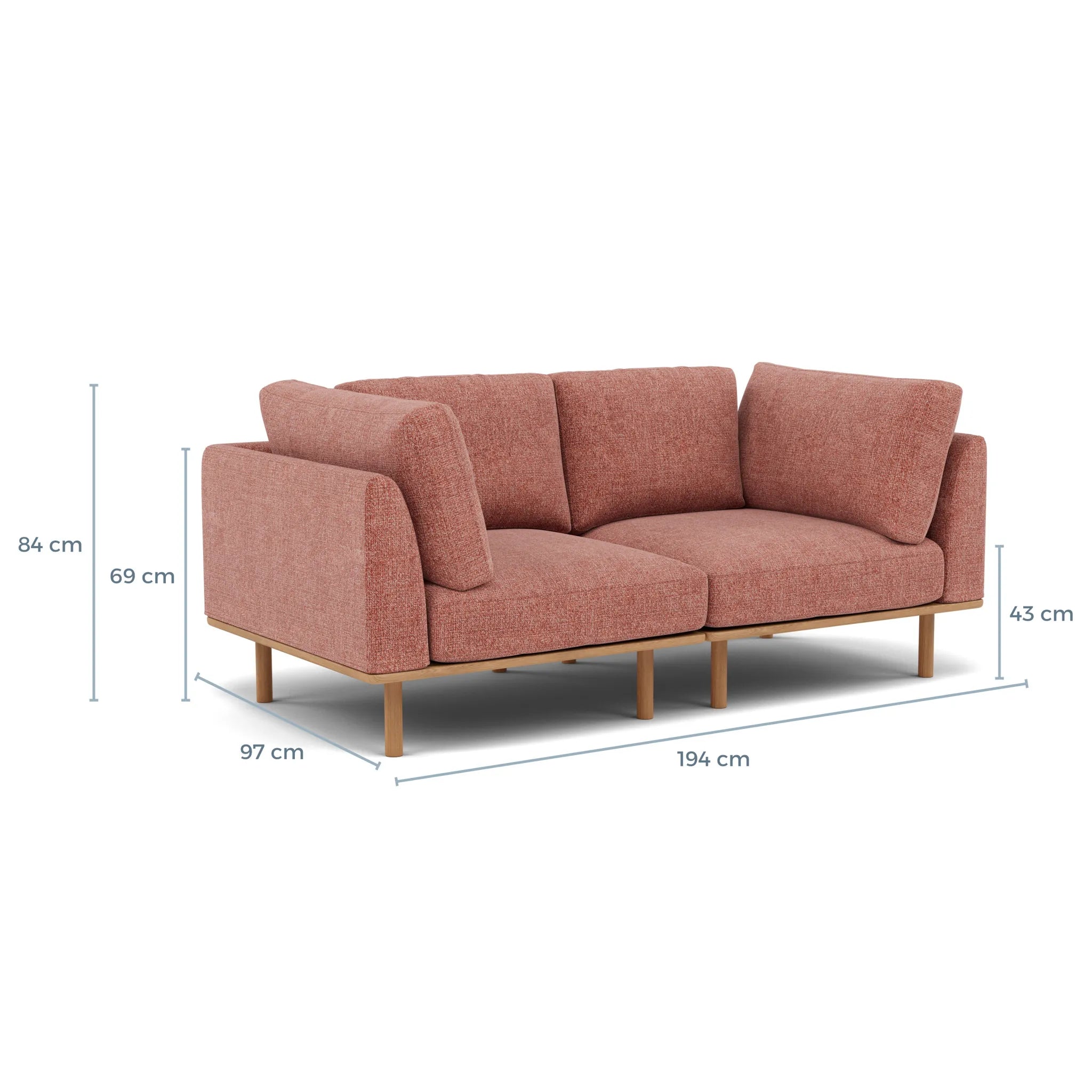 Anika Modular Sofa 2-Seater Clay Pink Fabric Solid American Oak
