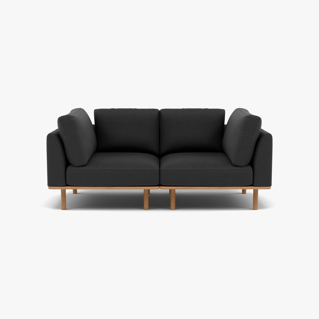 Anika Modular Sofa 2-Seater Coal Grey Fabric Solid American Oak