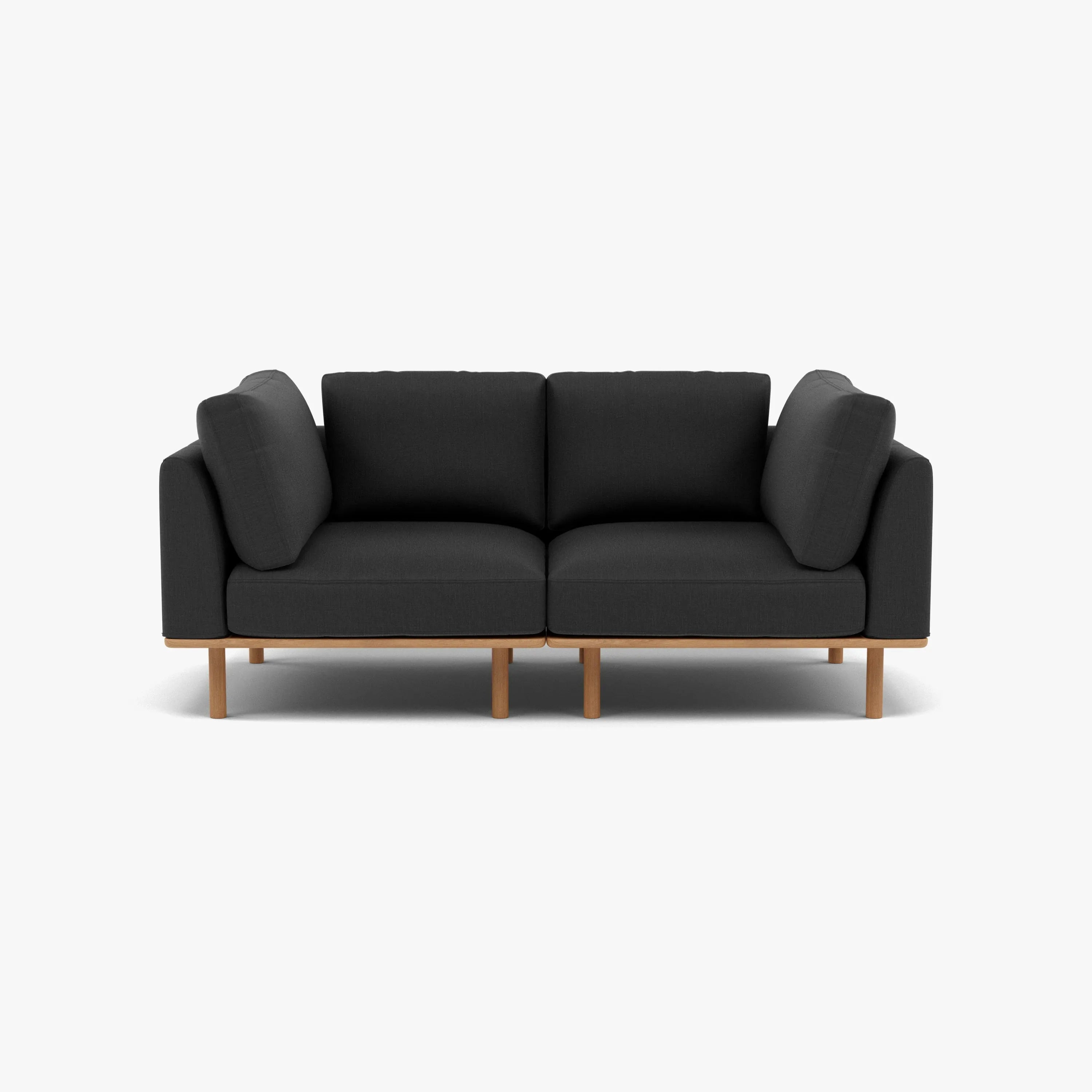 Anika Modular Sofa 2-Seater Coal Grey Fabric Solid American Oak