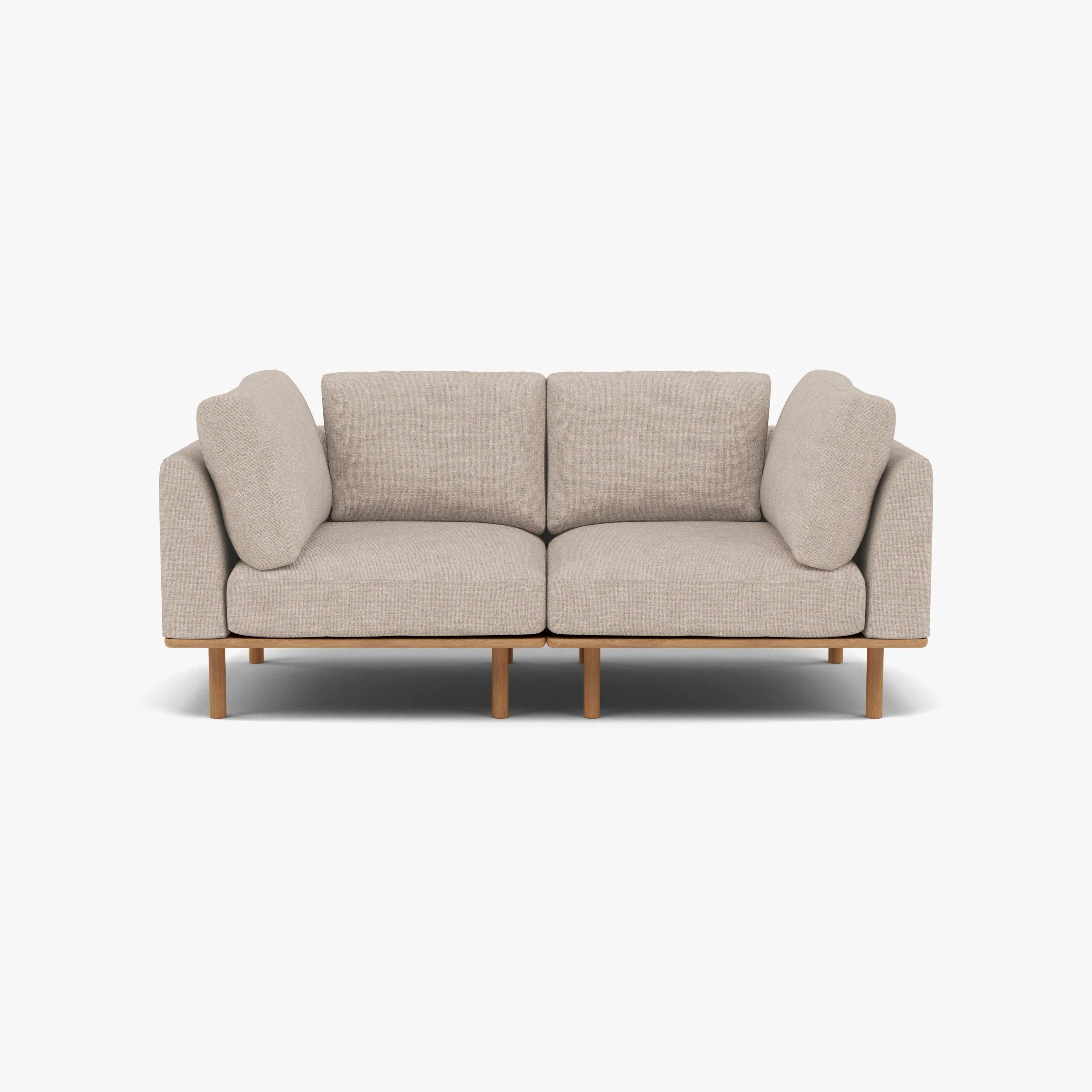 Anika Modular Sofa 2-Seater Ivory Beige Fabric Solid American Oak